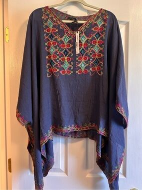 Coco + Carmen Navy Tunic with Neon Embroidered Trim